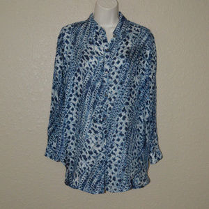 Sz S MiH Jeans Blue Print Silk Long Sleeve Blouse
